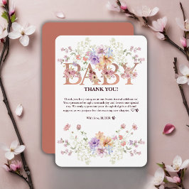 Blommigt Rosa Glitter Baby Monogram Baby Shower fö Tack Kort