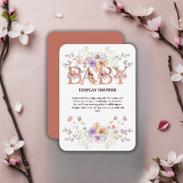 Blommigt Rosa Glitter Baby Monogram Baby Shower fö Tilläggskort