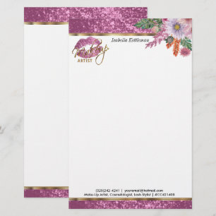 Blommigt Rosa Glitter Kiss Proof Läppar Brevpapper