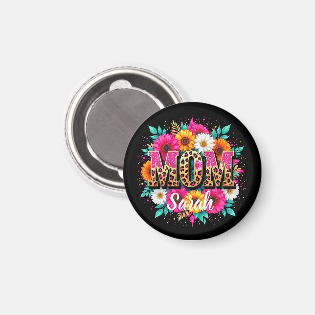 blommigt rosa glitter mamma magnet (Front/Back)