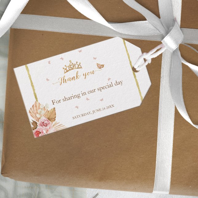 Blommigt Rosa  Gown Quinceanera Presentetikett (Skapare uppladdad)