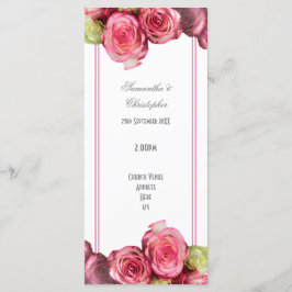 Blommigt rosa gräns ro kyrka bröllopsprogram program