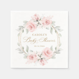 Blommigt Rosa Greenery Guld Baby Shower Pappersservett