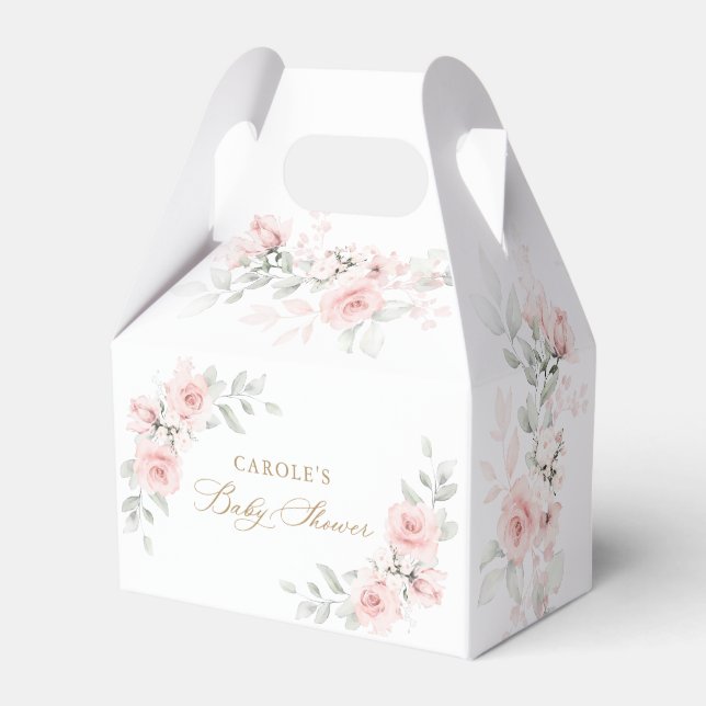 Blommigt  Rosa Greenery Guld Baby Shower Presentaskar (Framsidan Sidan)