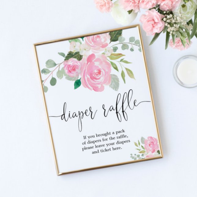 Blommigt  rosa Grey Diaper raffle sign Poster (Skapare uppladdad)