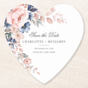 Blommigt Rosa Grey-skript Spara datum Bröllop Underlägg Papper