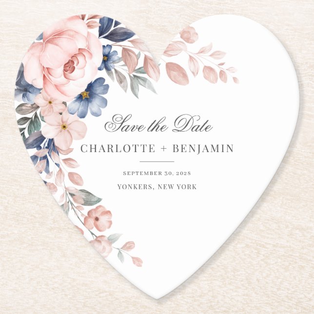 Blommigt Rosa Grey-skript Spara datum Bröllop Underlägg Papper (Framsida)