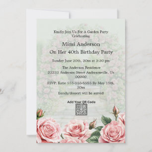 Blommigt Rosa/Grönt Garden Party födelsedagsinbjud Inbjudningar