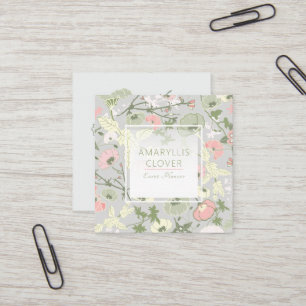 Blommigt Rosa Grönt Grått Mönster Fyrkantigt Visitkort