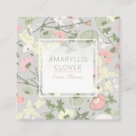 Blommigt Rosa Grönt Grått Mönster Fyrkantigt Visitkort