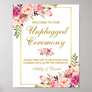 Blommigt Rosa Guld Bröllop Ceremony ej ansluten Poster