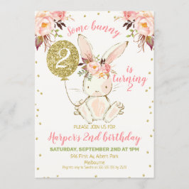 Blommigt Rosa Guld Bunny Birthday-inbjudan Inbjudningar