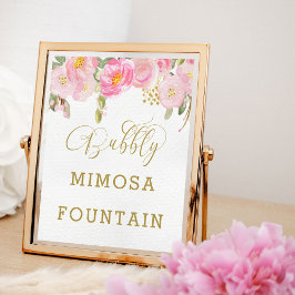 Blommigt Rosa Guld Calligraphy Bubly Mimosa Sign Poster