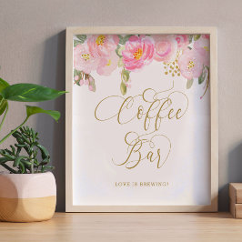 Blommigt Rosa Guld Calligraphy Coffee Pub Sign Poster