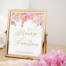 Blommigt Rosa Guld Calligraphy Mimosa Fontän Sign