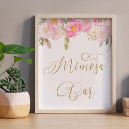 Blommigt Rosa Guld Calligraphy Mimosa Pub Sign Poster