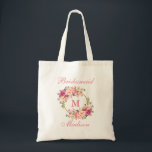 Blommigt Rosa  Guld Circle Monogram Bridesmaid Tygkasse<br><div class="desc">VattenfärgsRosa  Blommigt Guld Circle Monogram Bridesmaid Tote Bag</div>