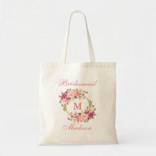 Blommigt Rosa  Guld Circle Monogram Bridesmaid Tygkasse