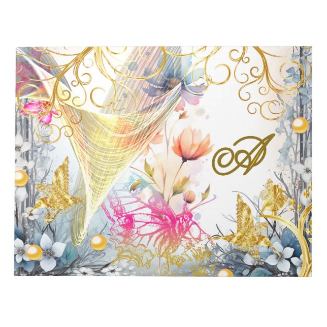 Blommigt Rosa Guld Fairy Bird Butterfly Scrapbooki Anteckningsblock (Framsida)