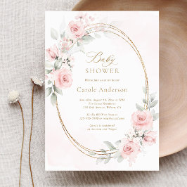Blommigt Rosa Guld Flicka Shower Inbjudningar