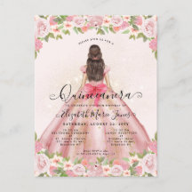 Blommigt  Rosa Guld Glam Princess Quinceanera