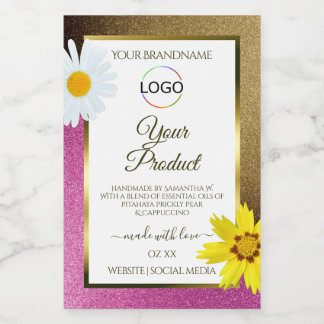 Blommigt Rosa Guld Glitter White Product Labels Lo Mat Etikett