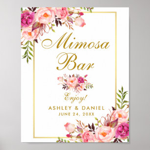 Blommigt Rosa Guld Mimosa Pub Bröllop Poster