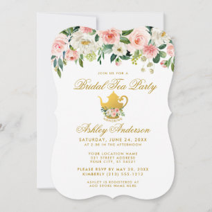 Blommigt Rosa Guld Möhippa Tea Party Inbjudan