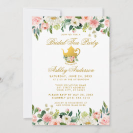 Blommigt Rosa Guld Möhippa Tea Party Inbjudan W