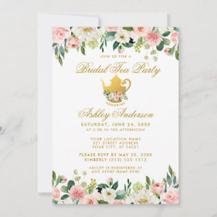 Blommigt Rosa Guld Möhippa Tea Party Inbjudan W