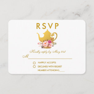 Blommigt Rosa Guld Möhippa Tea Party OSA Kort