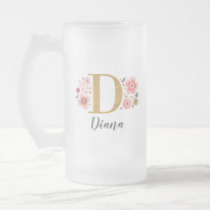 Blommigt Rosa Guld Monogram Frostat Ölglas