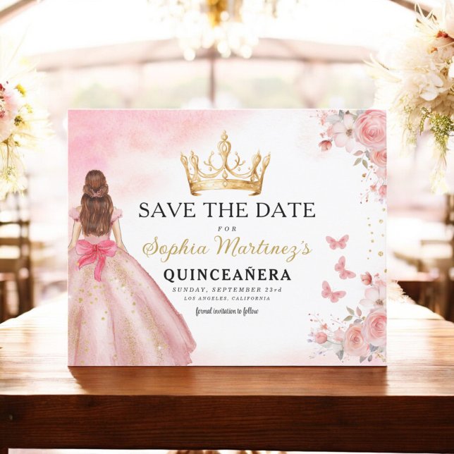 Blommigt Rosa Guld Princess Birthday Quinceanera Flygblad (Skapare uppladdad)