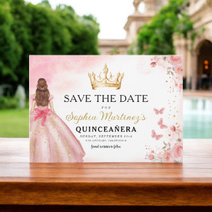 Blommigt Rosa Guld Princess Birthday Quinceanera Spara Datumet