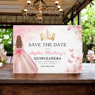 Blommigt Rosa Guld Princess Birthday Quinceanera Spara Datumet