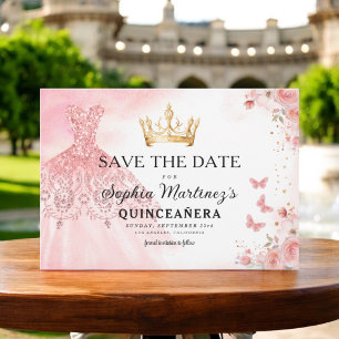 Blommigt Rosa Guld Princess Birthday Quinceanera Spara Datumet