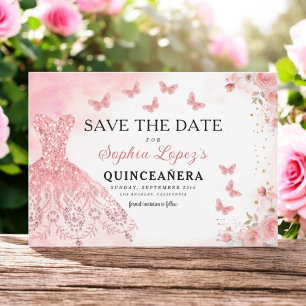 Blommigt Rosa Guld Princess Birthday Quinceanera Spara Datumet