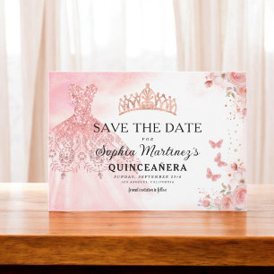 Blommigt Rosa Guld Princess Birthday Quinceanera Spara Datumet