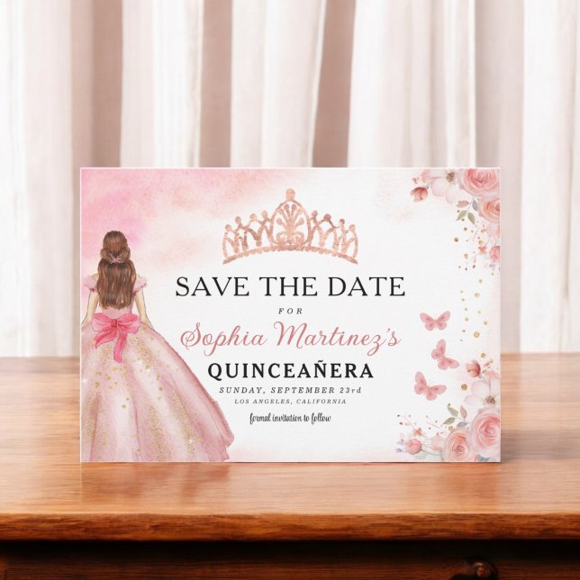 Blommigt Rosa Guld Princess Birthday Quinceanera Spara Datumet (Skapare uppladdad)