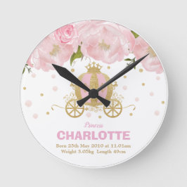 Blommigt Rosa Guld Princess Carriage Birth Stats Rund Klocka