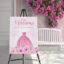Blommigt Rosa Guld Princess Dress Editable Välkomm