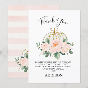 Blommigt Rosa Guld Pumpkin Birthday Tack du Card Inbjudningar