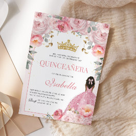 Blommigt  Rosa Guld Quinceanera Princess Inbjudningar