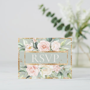 Blommigt Rosa Guld Sage Grönt Quinceañera OSA Vykort