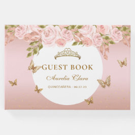 Blommigt  Rosa Guld Tiara Butterfly Guest Bok