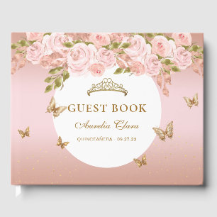 Blommigt  Rosa Guld Tiara Butterfly Guest Bok