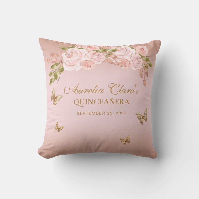 Blommigt  Rosa Guld Tiara Butterfly Guest Bok Kudde (Framsida)