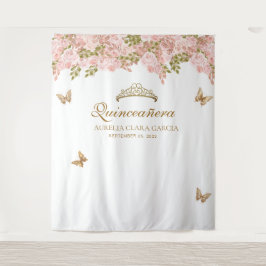 Blommigt  Rosa Guld Tiara Butterfly Quinceañera