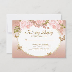 Blommigt  Rosa Guld Tiara Butterfly Quinceañera OSA Kort