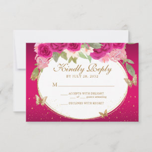 Blommigt Rosa Guld Tiara Butterfly Quinceañera OSA Kort